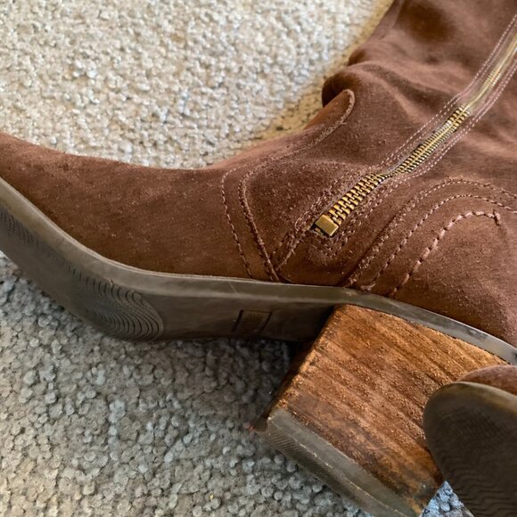 CROWN VINTAGE BROWN LEATHER OVER-THE-KNEE RIDING BOOTS - SIZE 7.5 - Picture 4 of 12